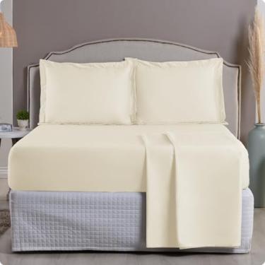 Imagem de Jogo de Cama 1000 Fios Algodão Egípcio Toque Gelado, Solteiro/Casal/Queen/King, Fronhas com Aba (Palha, Casal 3 Peças)