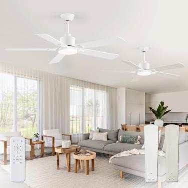 Imagem de ZMISHIBO Pacote Com 2 Ventiladores De Teto De 52" Com Luzes, Ventilador De Teto Moderno Branco Com Controle Remoto, Ventilador De Teto Interno Para Quarto Com Lâminas De Acabamento Duplo, Motor Sile