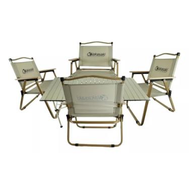 Imagem de Conjunto Mesa Dobrável + 4 Cadeiras Camping Alumínio Nakasaki Mesa Dobrável Alumínio Conjunto Mesa e Cadeiras Dobráveis para Camping e Praia