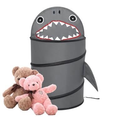 Imagem de Organizador de brinquedos de pelúcia, organizador de armazenamento de bonecas de pelúcia | Design de tubarões para crianças grandes e mais recheadas de recarga | Baú de caixa de brinquedos grandes com
