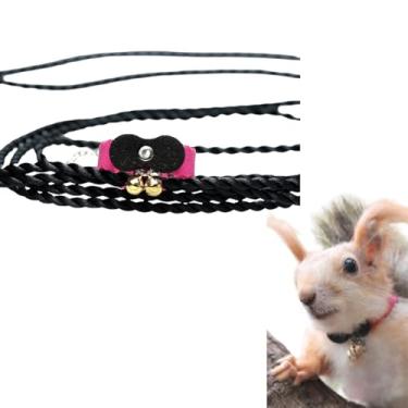 Imagem de Corda de tração de esquilo de esquilo, corda antimordida, coleira de caminhada de animais pequenos com coleira de chumbo para hamster, gerbil, rato, furão, chinchila (preto com rosa)