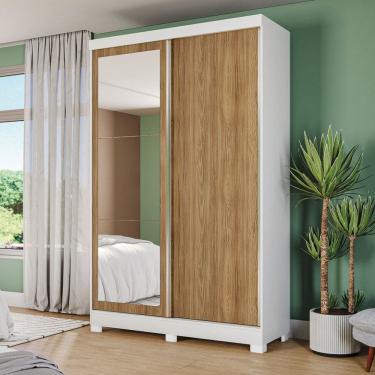 Imagem de Guarda-Roupa Solteiro Cb01 2 Portas 2 Gavetas com Espelho Branco/Nogueira - Kappesberg