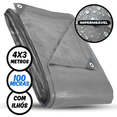 Imagem de Lona Plástica Impermeável 4 x 3 Metros Cinza 100 Micras Importway