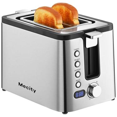 Imagem de Torradeira Elétrica 2 Fatias com 6 Níveis de Tostagem de Aço Inoxidável, 800W, 110v, MECITY T 38AUB, Prateado