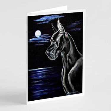 Imagem de Caroline's Treasures 7060GCA7P Cartões de felicitações e envelopes pretos Great Dane in The Moonlight, pacote com 8, 7 x 5, multicolorido