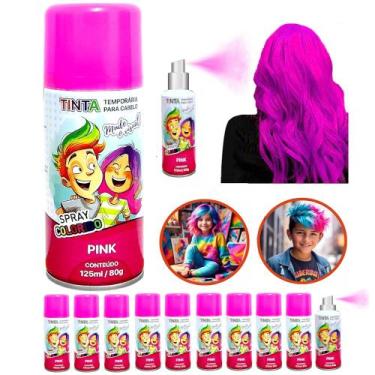 Imagem de 10 Tintas de Cabelo Temporária Rosa Spray lavável Festa Infantil Carna