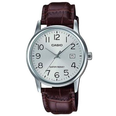 Imagem de Relogio Casio Masculino Mtp-v002l 7b2u Prata Couro Marrom