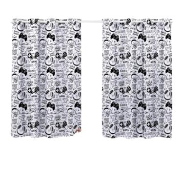 Imagem de Cortina Pequena Quarto Infantil Criança P/Varao Simples Menino Decorativa Gamer Branco