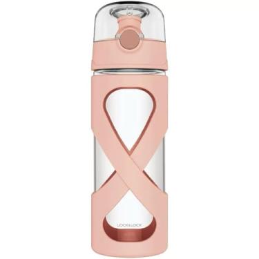 Imagem de Garrafa de Vidro Borossilicato, Resistente com Proteção de Silicone, 500ml, Colorida, Tampa Flip de Silicone, Squeeze de Academia, Corrida, Resistente a temperatura (Rosa)