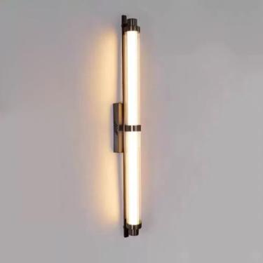 Imagem de Luminária de parede LED linear moderna, arandela de vidro de tubo longo minimalista, luminária de parede criativa de aço inoxidável em dourado/preto, luz de penteadeira de banheiro de 70 cm/