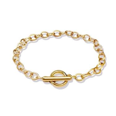 Imagem de XIAOMOJEW Pulseiras de elos para mulheres e homens, banhado a ouro 14 K, pulseira OT com elos alternados, joias punk, One Size, Liga de aço, Sem Pedra Preciosa