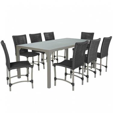 Imagem de 8 Cadeiras Corda E Mesa Tampo Retangular Alumínio Cozinha Preto