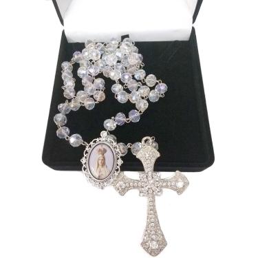 Imagem de Terço De Noiva Prata Cristal Boreal Nossa Senhora De Fátima