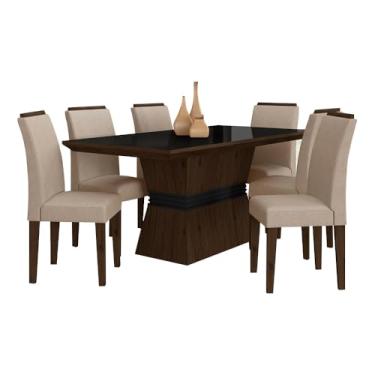 Imagem de Mesa De Jantar 6 Cadeiras Gênova Imbuia/preto/bege - Móveis Arapongas Imbuia/preto/bege 03