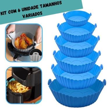 Imagem de Kit 6 Formas Airfryer Tamanhos Variados Silicone Antiaderente com Alça