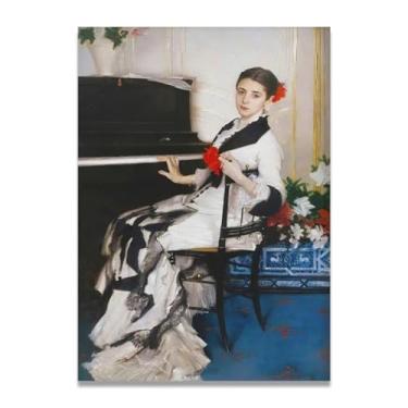 Imagem de Impressão em tela She At The Piano, decoração de casa para sala de estar para quarto, banheiro, decoração de parede, pintura de parede, arte vintage, impressões, decoração de parede de quarto, 85 x 60