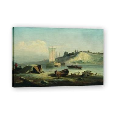 Imagem de Lev Lagorio Prints. Pintura de arte de parede paisagem marítima. Pôster de reprodução de impressões em tela de paisagem para decoração de casa. (O rio). Moldura interna 80 x 120 cm - 31,5 x 47,3 pol