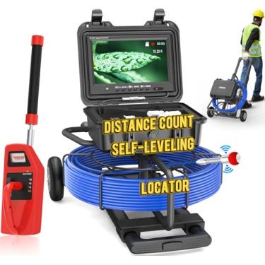Imagem de PeachLeaf Câmera De Esgoto Autonivelante Com Localizador, Transmissor 512 Hz, Contador Distância Integrado, Tela Hd 9", Zoom, Led Ajustável, Mala Portátil Rodas Para Drenos, Canos, Poços, Uso Indust