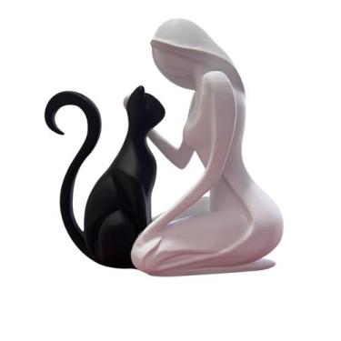 Imagem de Mulher E Seu Gato - Escultura Minimalista 20cm Altura - FLEX3D