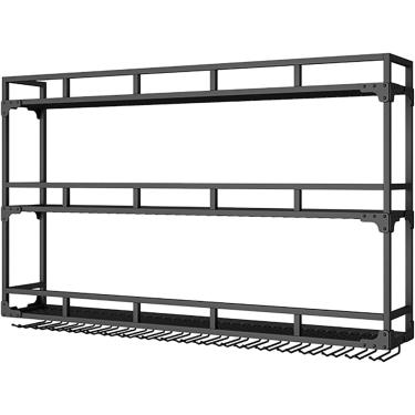 Imagem de Rack de vinho montado na parede com luz LED, prateleira de armazenamento flutuante de unidade de barra, prateleiras multi-funcional de bebidas alcoólicas, com porta de vidro, para cozinha de