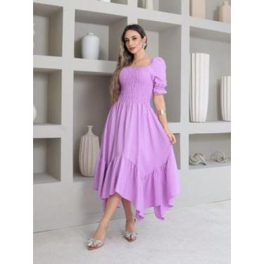 Imagem de Vestido midi de ponta liso crepinho lastex  Manga Curto - NoBrand, Lav