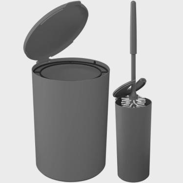 Imagem de Lixeira para Banheiro 5L e Escova Sanitária Serene Cinza Escuro - Coza