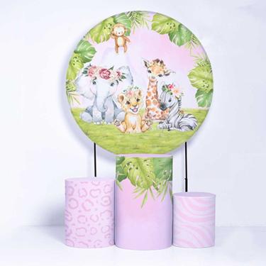 Imagem de Kit Painel de Festa Redondo de 1,80m e Trio de Cilindros Safari - Fera Print