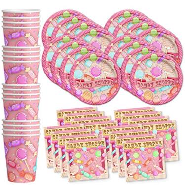 Imagem de Candy Shoppe Birthday Party Supplies Set Plates Napkins Cups Tableware Kit for 16 L8