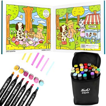 Imagem de Kit Dias Quentes: Livro de Colorir + Canetas Touch 24 Cores
