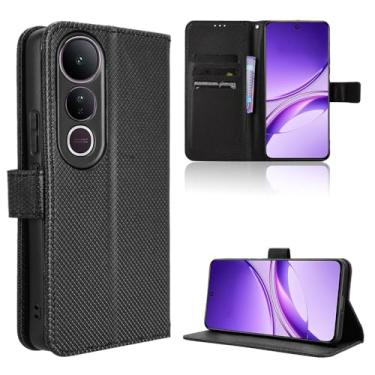 Imagem de Elubugod Capa de couro compatível com Vivo V50 Lite 5G, capa flip de couro PU compatível com Vivo V50 Lite 4G V2441 capa preta