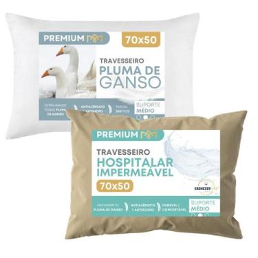 Imagem de Travesseiro Impermeável Toque Pluma De Ganso Antialérgico Anti Mofo Pl