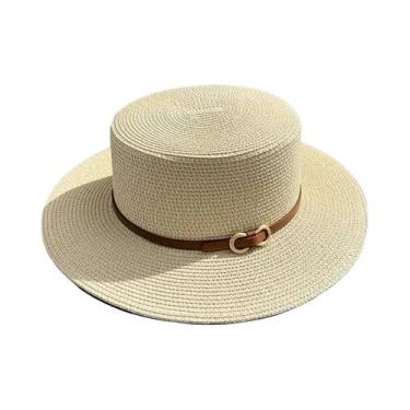 Imagem de Chapéu Panamá Feminino de Verão - Aba Plana, Bowknot, Boné de Palha Ca