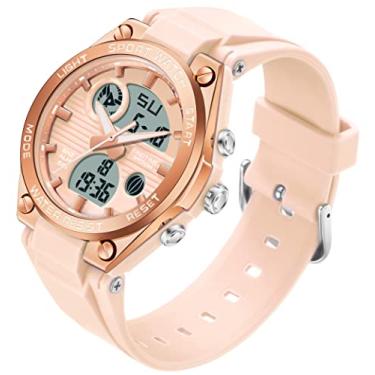 Imagem de Relógio digital feminino esportivo, à prova d'água, analógico, LED, retroiluminação, alarme, cronômetro de pulso, Relógio digital, rosa