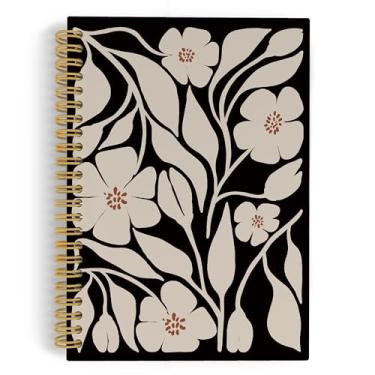 Imagem de ANIANG Caderno espiral floral boho, diário floral, floral, preto, 14 x 21 cm, 164 páginas, pautado na faculdade, caderno de capa dura floral boêmio para escritório, material escolar