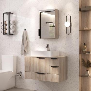 Imagem de Conjunto Gabinete Banheiro YARIS 80cm LUXO com Cuba Gigante - MOVEIS J