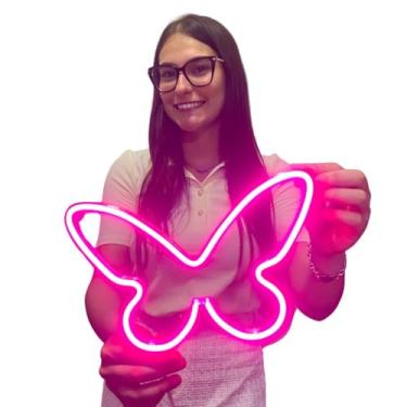 Imagem de Luminária de Parede Borboleta Led Neon Amarela 27cm 3D Gold Print