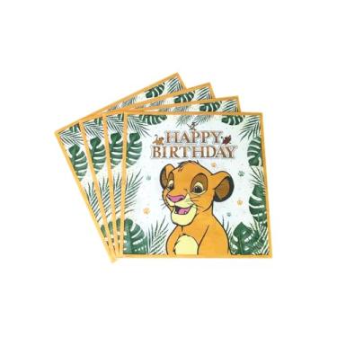 Imagem de Guardanapos de vida selvagem de feliz aniversário para bebidas de leão - decorações de chá de bebê safári - guardanapos descartáveis para meninas, aniversário, selva, safári, festas temáticas, 16,5 cm