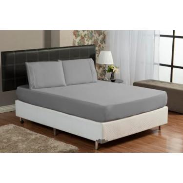 Imagem de Jogo de Cama Queen 3 Peças 300 Fios 100% Algodão Egípcio – Lençol com Elástico + 2 Fronhas, Percal Macio e Toque Fresco (Cinza)