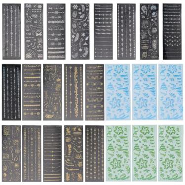 Imagem de CRASPIRE 24 folhas de adesivos coreanos com glitter, fita de photocard, adesivos autoadesivos em massa, fita de estrela, floco de neve, lua, penas, decalques para álbuns, agenda, agenda, telefone