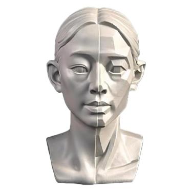 Imagem de Modelo de cabeça plana feminina para desenho, manequim de figura de desenho de cabeça pequena, escultura de cabeça de manequim de resina 3D para esboços de retratos artísticos de artistas, 11,4 cm