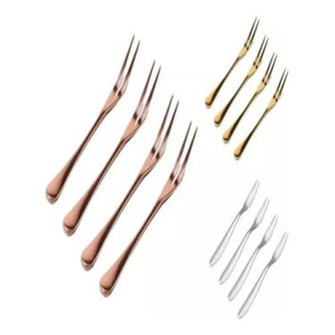 Imagem de 4 Mini Garfinho Talher Petisco Aperitivo Fondue Garfo Inox(Dourado)