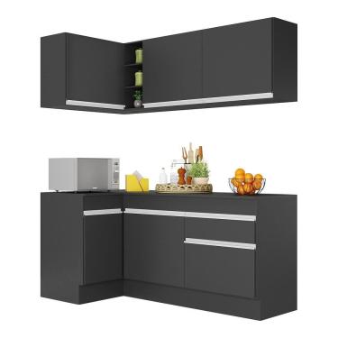 Imagem de Armário De Cozinha Compacta De Canto Com Rodapé Veneza Multimóveis V2092 Preto/branco Preto/branco