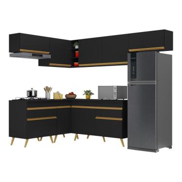 Imagem de Armário De Cozinha Completa De Canto Veneza Multimóveis V2069 Preto/dourado Preto/dourado