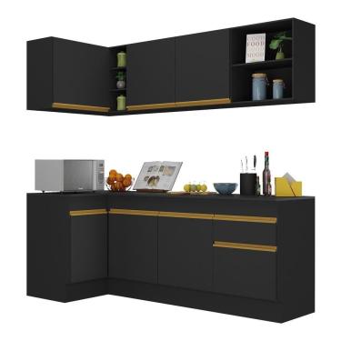 Imagem de Armário De Cozinha Compacta De Canto Com Rodapé Veneza Multimóveis V2093 Preto/dourado Preto/dourado