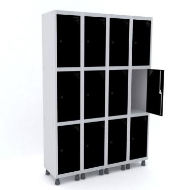 Imagem de Armário Roupeiro 12 Portas Aço Grp 504/12 Cinza/Preto