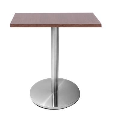 Imagem de Mesa Beta Em Inox 75 Cm (Altura) Com Disco Redondo Com Tampo Em Mdp Quadrado 60 Cm Imbuia