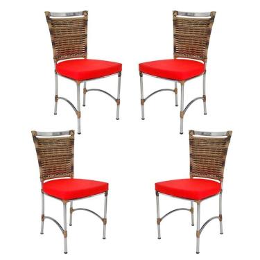 Imagem de 4 Cadeiras Em Alumínio E Fibra Sintética Jk Cozinha Edícula Cappuccino E Vermelho