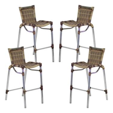 Imagem de 4 Banquetas Alumínio Fortaleza Alta Para Balcão Edícula Cozinha Bar Capuccino