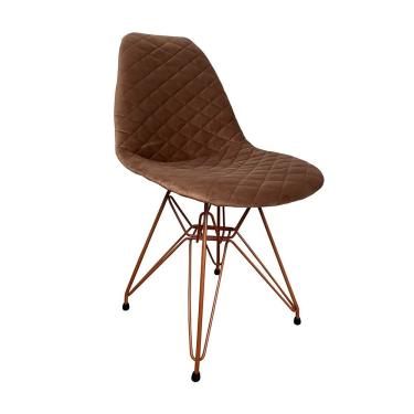 Imagem de Cadeira Jantar Estofada Caramelo Eiffel Eames Base Cobre - Cor: Caramelo