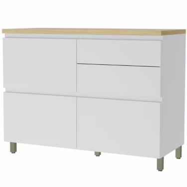 Imagem de Balcão Nesher Rainha Em Mdf 15mm 1 Porta 4 Gavetas E 1 Prate Branco Com Nature